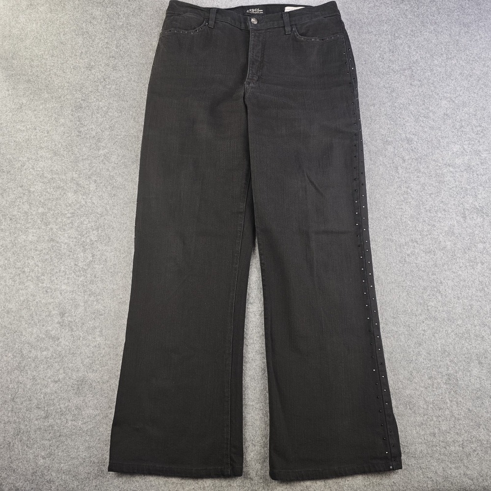 NYDJ Jeans Women's 12 Black Rhinestones Wide Leg Studded Denim Stretch